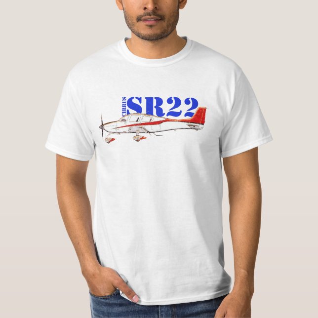 Stylised Cirrus SR22 Plane with Bold Typography T-Shirt (Front)