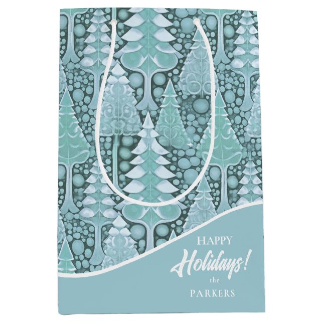 Stylised Coastal Christmas Trees Pattern#6b ID1009 Medium Gift Bag (Front)