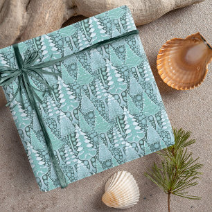 Stylised Coastal Christmas Trees Pattern#6b ID1009 Wrapping Paper
