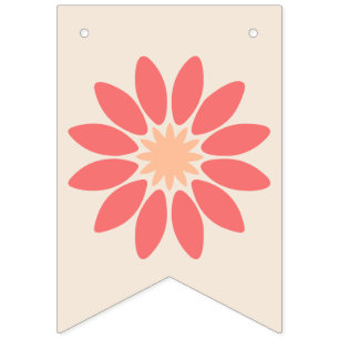 Stylised Coral Daisy on Cream Bunting Banner