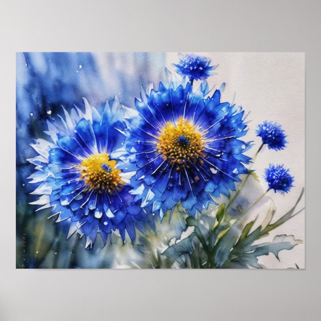 Stylised cornflowers, wild flowers poster (Front)