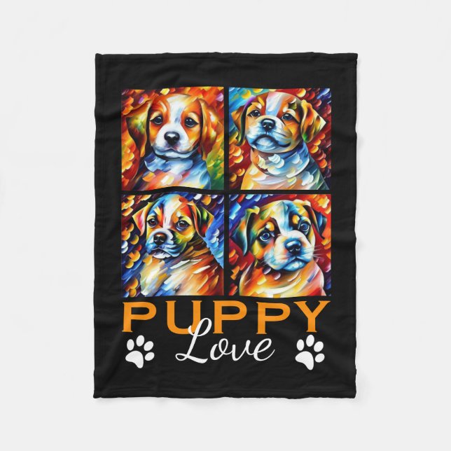 Stylised Cute Puppies Dog Fleece Blanket (Front)
