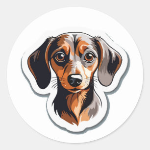 Stylised Dachshund Portrait Sticker: Colourful Dog Classic Round Sticker