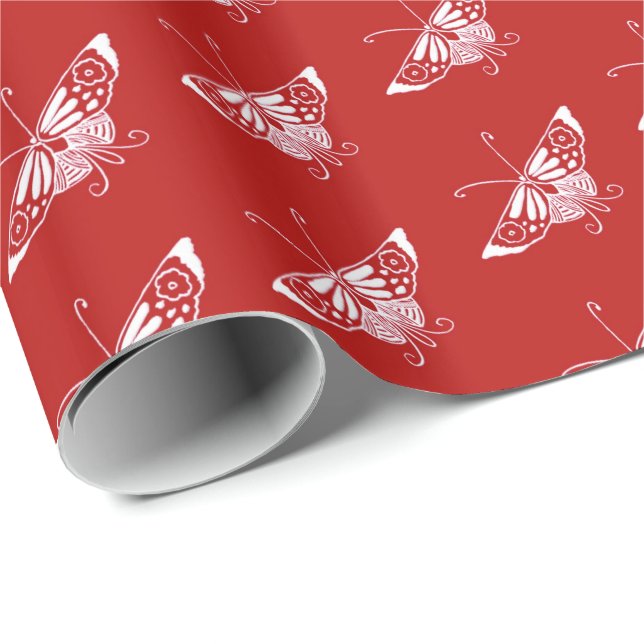 Stylised Deco butterfly  - Chinese red Wrapping Paper (Roll Corner)