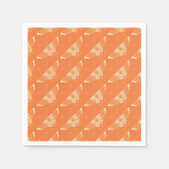 Stylised Deco butterfly  - coral orange Napkin (Front)
