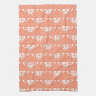 Stylised Deco butterfly  - coral orange Tea Towel