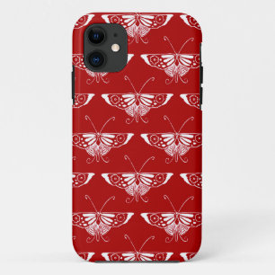 Stylised Deco butterfly - dark red and white iPhone 11 Case
