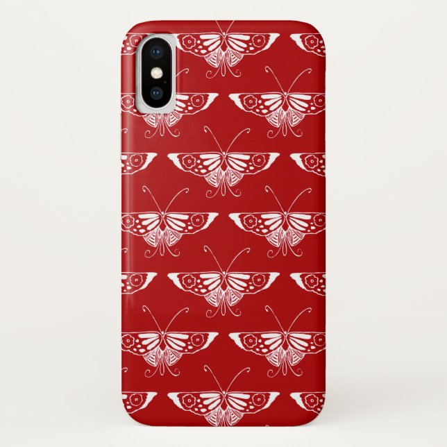 Stylised Deco butterfly  - dark red and white Case-Mate iPhone Case (Back)