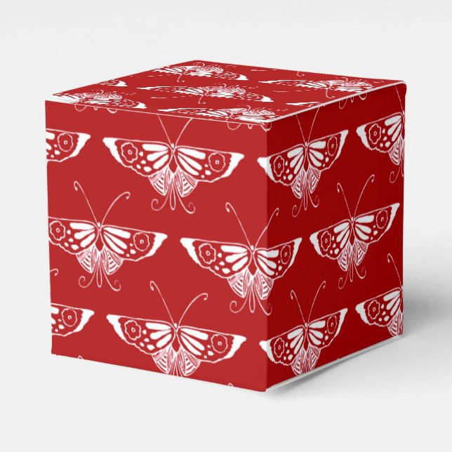 Stylised Deco butterfly  - dark red and white Favour Box (Front Side)