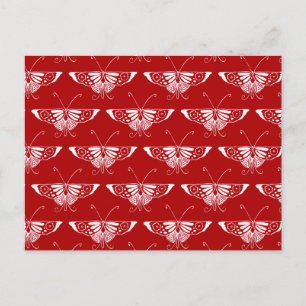 Stylised Deco butterfly  - dark red and white Postcard