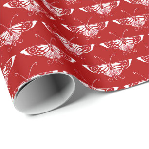 Stylised Deco butterfly  - dark red and white Wrapping Paper