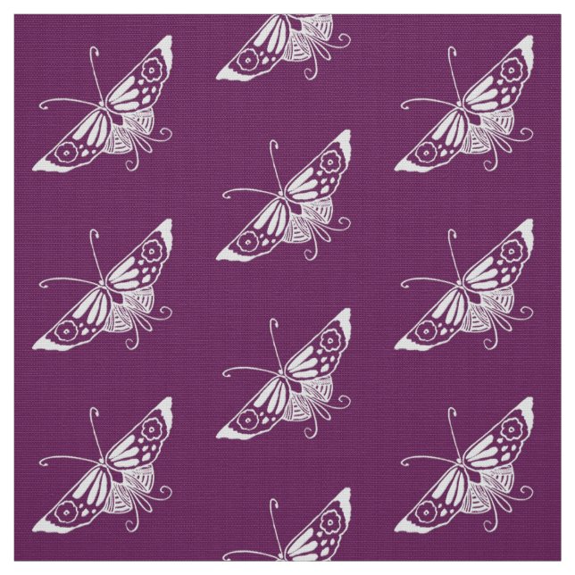 Stylised Deco Butterfly, Eggplant Purple Fabric (Swatch)