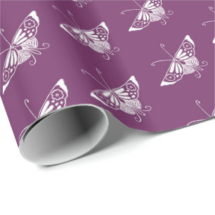 Stylised Deco butterfly  - eggplant purple Wrapping Paper