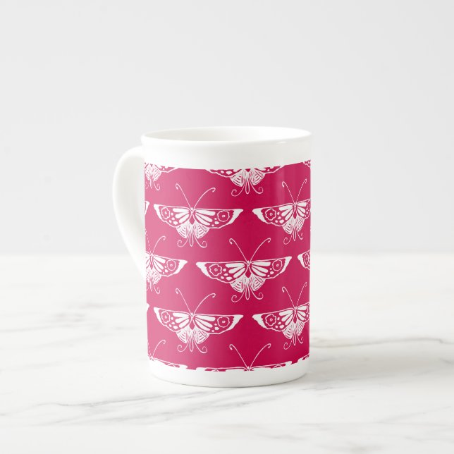Stylised Deco butterfly  - fuchsia pink Bone China Mug (Front Left)