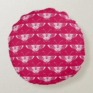 Stylised Deco butterfly - fuchsia pink Round Cushion