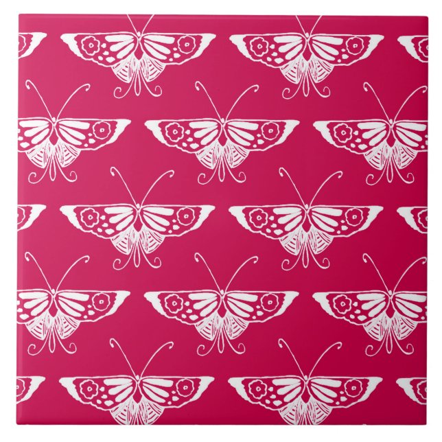 Stylised Deco butterfly  - fuchsia pink Tile (Front)