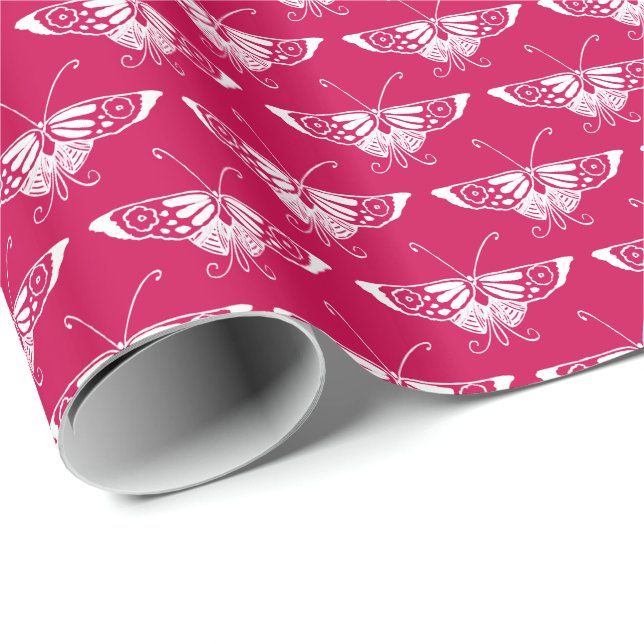 Stylised Deco butterfly  - fuchsia pink Wrapping Paper (Roll Corner)