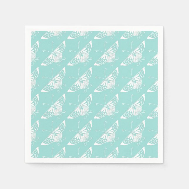 Stylised Deco butterfly  - ice blue Napkin (Front)