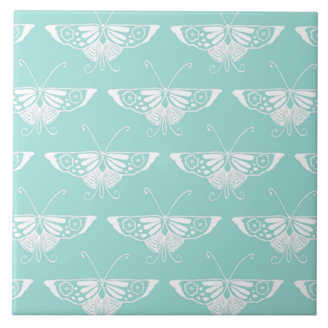 Stylised Deco butterfly  - ice blue Tile (Front)