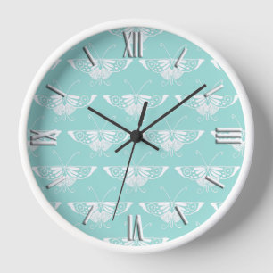 Stylised Deco butterfly  - ice blue Wall Clock
