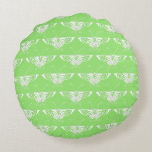 Stylised Deco butterfly - lime green Round Cushion
