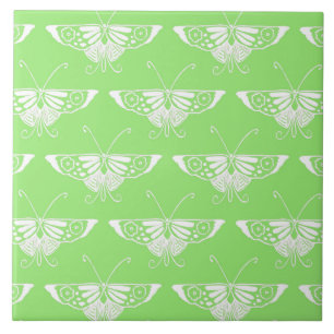 Stylised Deco butterfly  - lime green Tile