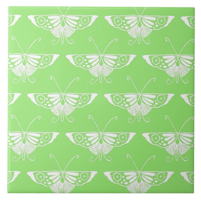 Stylised Deco butterfly  - lime green Tile (Front)
