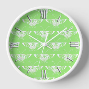 Stylised Deco butterfly  - lime green Wall Clock