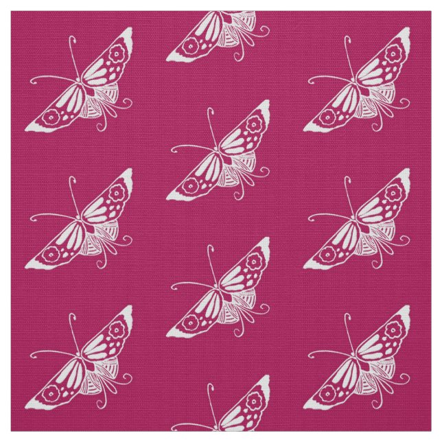 Stylised Deco Butterfly, Magenta Fabric (Swatch)
