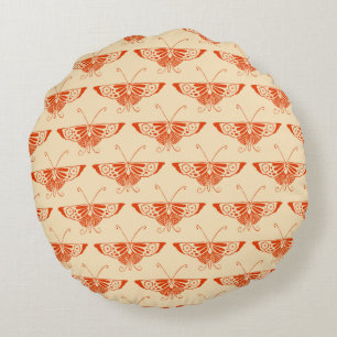 Stylised Deco butterfly  - mandarin orange Round Cushion