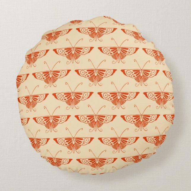 Stylised Deco butterfly  - mandarin orange Round Cushion (Back)