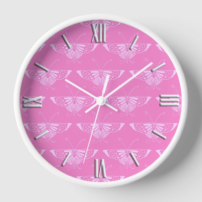 Stylised Deco butterfly  - orchid pink Clock (Front)