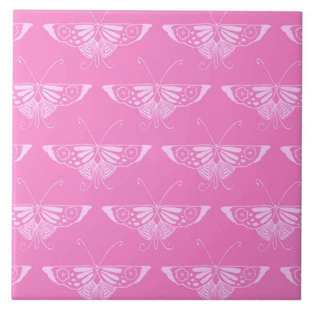 Stylised Deco butterfly  - orchid pink Tile (Front)