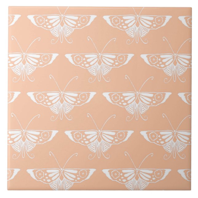 Stylised Deco butterfly  - soft peach Tile (Front)