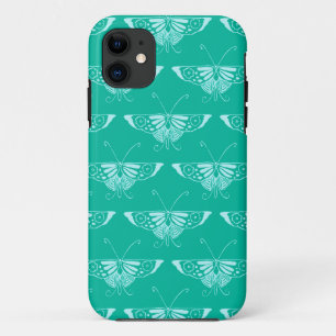 Stylised Deco butterfly - turquoise and aqua iPhone 11 Case