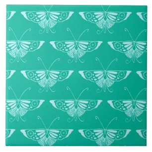 Stylised Deco butterfly - turquoise and aqua Tile