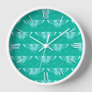 Stylised Deco butterfly - turquoise and aqua Wall Clock