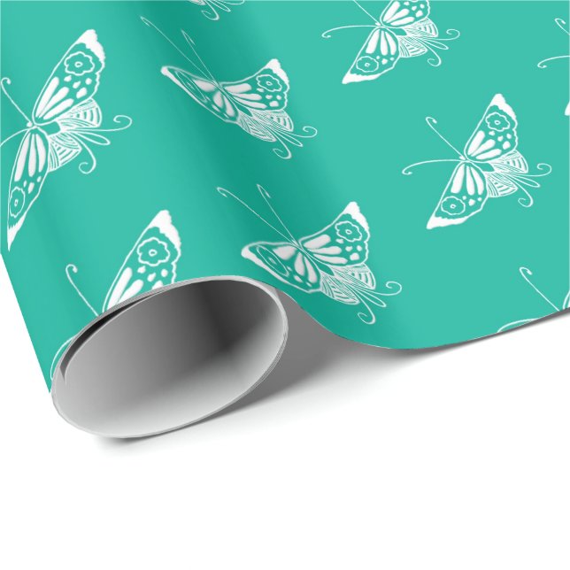 Stylised Deco butterfly  - turquoise Wrapping Paper (Roll Corner)