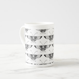 Stylised Deco butterfly  - white and black Bone China Mug