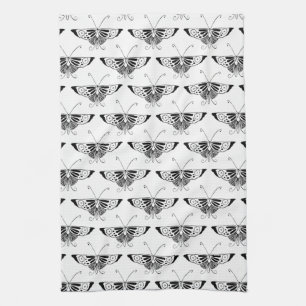 Stylised Deco butterfly  - white and black Tea Towel