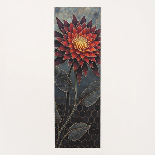 Stylised Deep Red Flower Yoga Mat (Front)