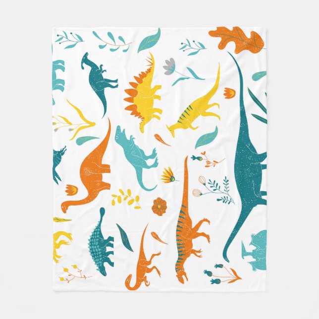 Stylised dinosaurs, floral elements, cute. fleece blanket (Front)