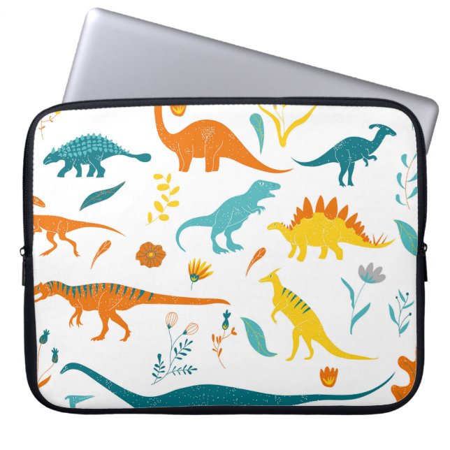 Stylised dinosaurs, floral elements, cute. laptop sleeve (Front)