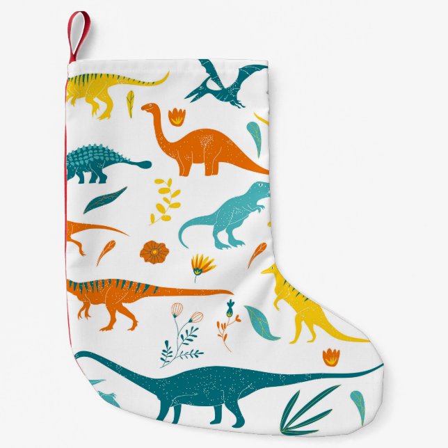 Stylised dinosaurs, floral elements, cute. small christmas stocking (Front)