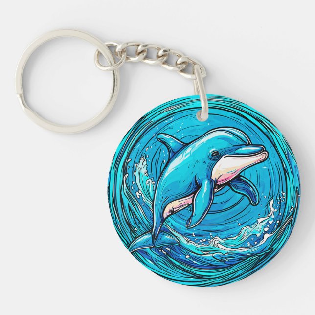 Stylised dolphin swimming key ring (Front)
