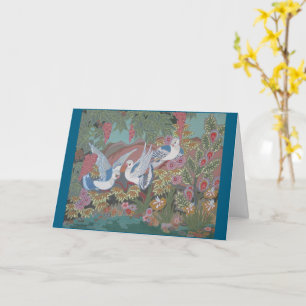 Stylised Doves in Blooming Garden Card
