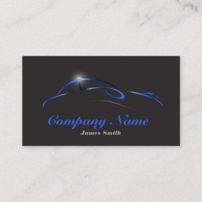 Stylised Elegant Blue on Black Auto Detail EU Business Card (Front)