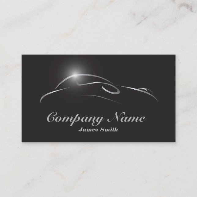 Stylised Elegant Silver on Black Auto Detail EU Business Card (Front)