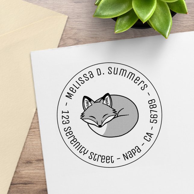Stylised Etched Sleeping Fox Round Address 3 Rubber Stamp (Creator Uploaded)