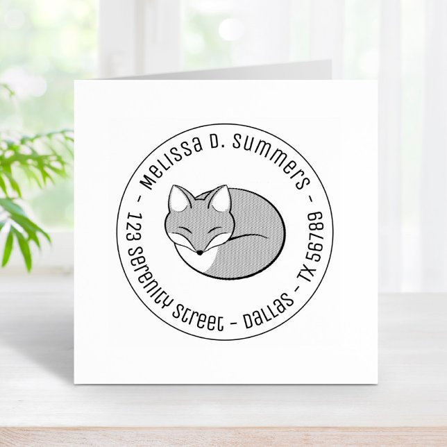 Stylised Etched Sleeping Fox Round Address 3 Rubber Stamp (Creator Uploaded)